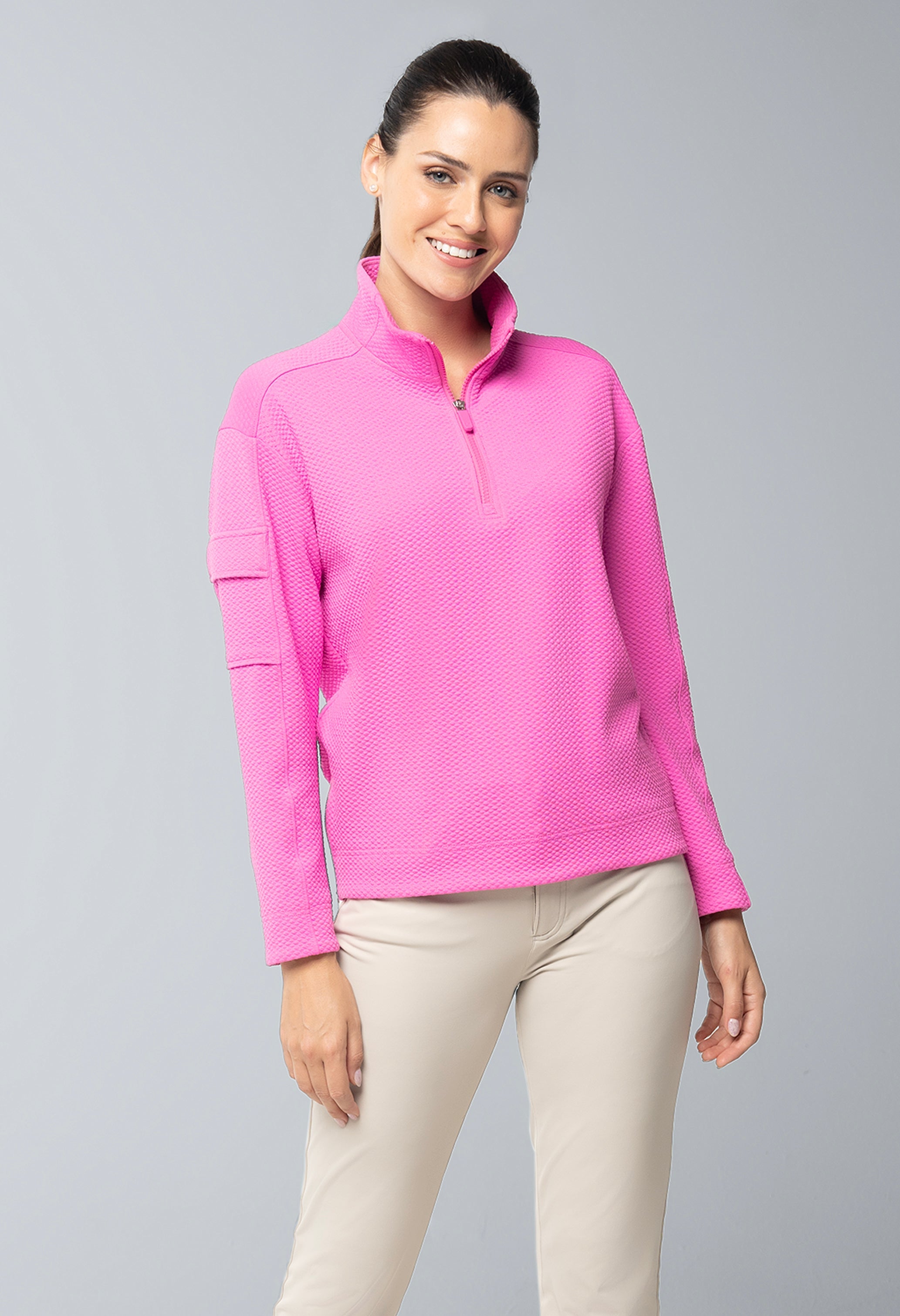 Solid Popcorn Stitch 1/4 Zip Pullover - 42000