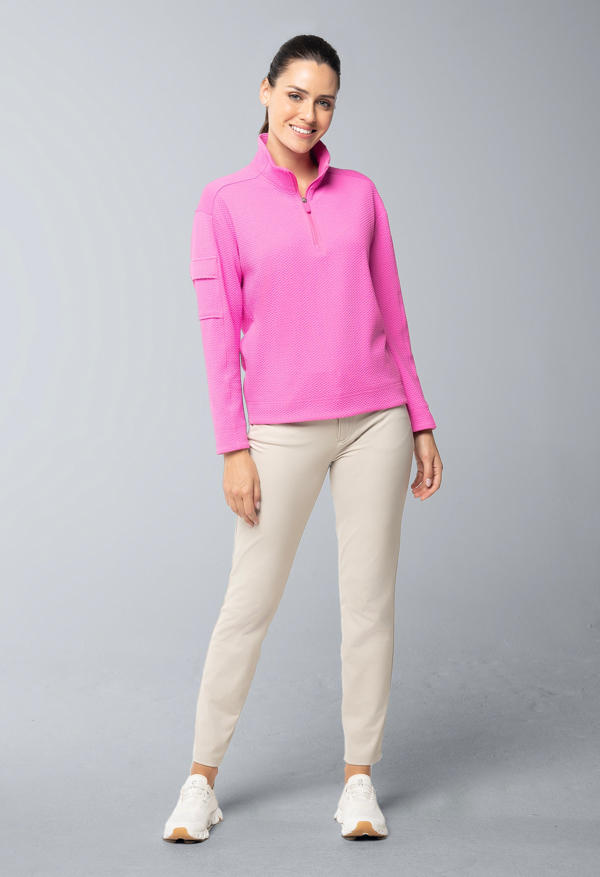 Solid Popcorn Stitch 1/4 Zip Pullover - 42000