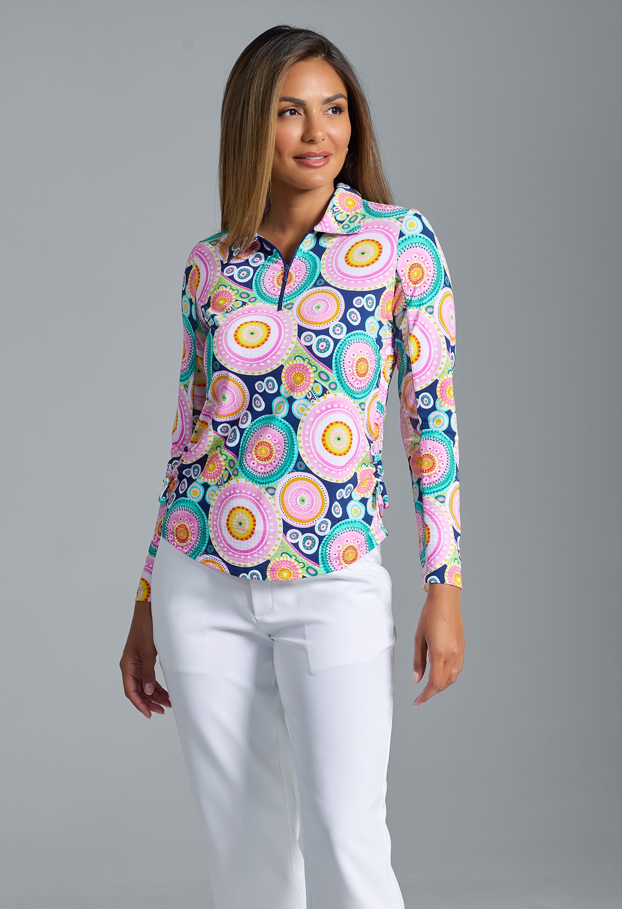 Leona Print Adjustable Length Long Sleeve Polo ¨C 48933