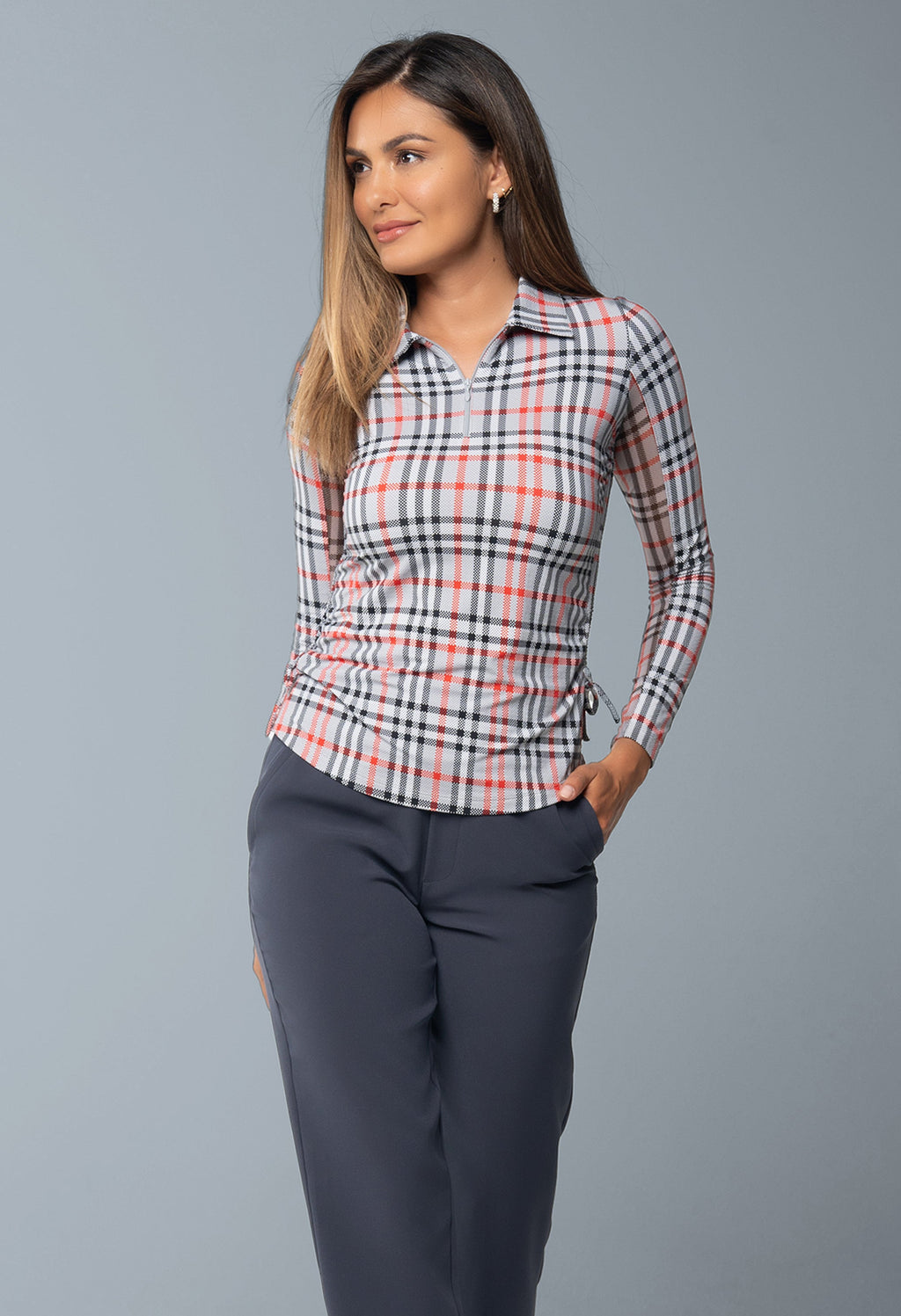 Judith Print Adjustable Length Long Sleeve Polo ¨C 48934