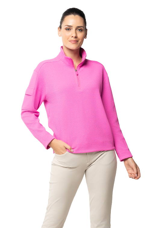 Solid Popcorn Stitch 1/4 Zip Pullover - 42000